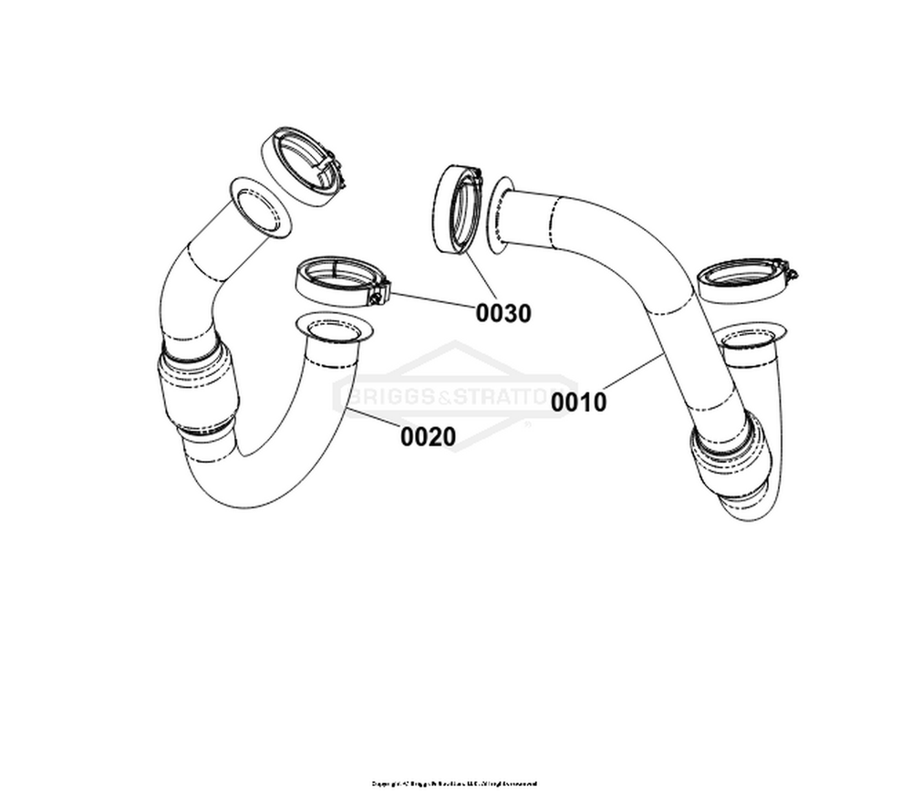 Engine Group - Exhaust Tubes Diagram and Parts List for 080018-02  Briggs and Stratton Generator
